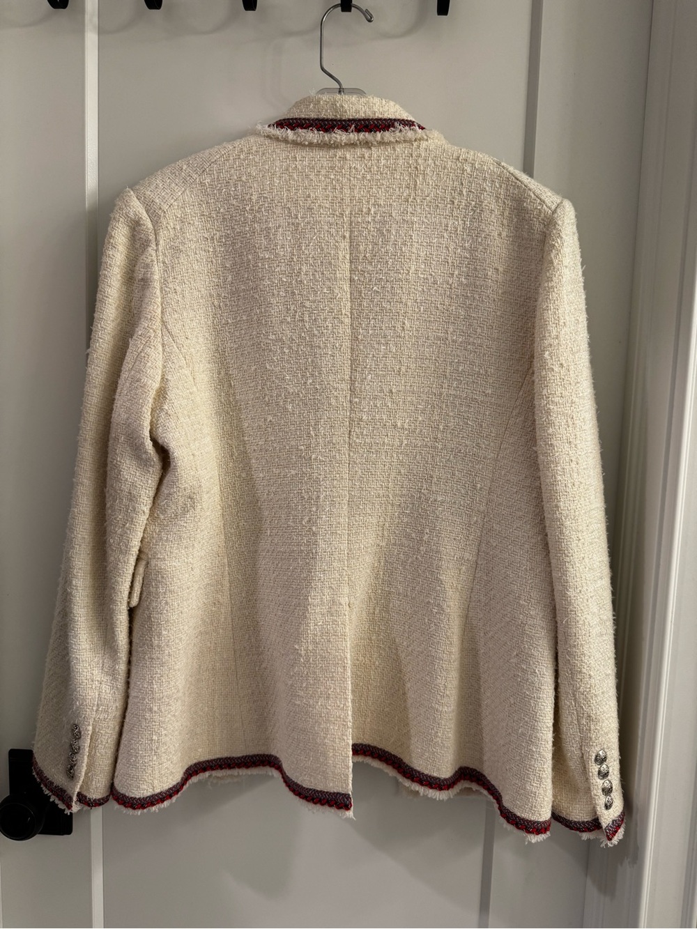 Veronica Beard Cream Tweed Blazer with Red Trim - Picture 3 of 4
